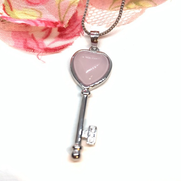 Sterling Silver 925 Heart Pink Crystal Necklace - Picture 4 of 6